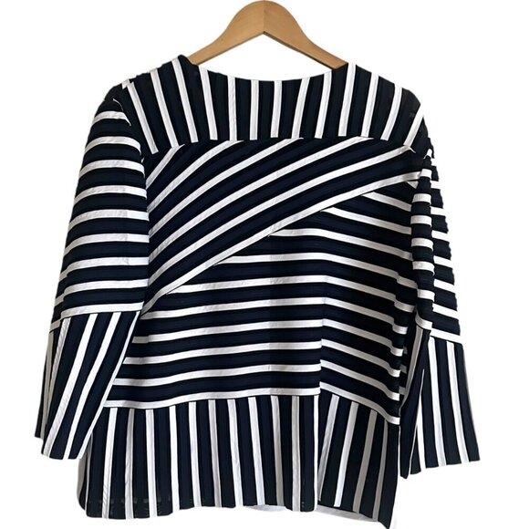 New Chicos Travelers Collection Womens Blue Stripe Jacket Size XL Gold Zipper - Picture 10 of 10